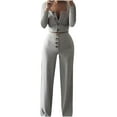 thumbnail image 1 of Aoochasliy Womens Pants Clearance Solid Color Long Sleeve Cardigan Slim Buttoned Casual Pants Suit, 1 of 6