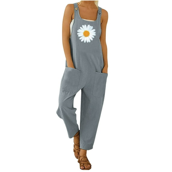 Aoochasliy Womens Pants Clothes Fall Fashion Ethnic Style Printing Buttons Pocket Suspender Jumpsuit