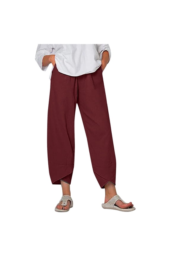 Womens Pants Petite Ladies Lady Casual Flowers print Elastic Waist Wide Leg Pants