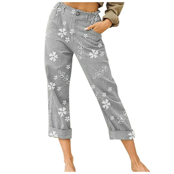 Aoochasliy Womens Pants Petite Women's Printing Straight Leg All-Match Casual Pants 7-Point Pants Plus Size