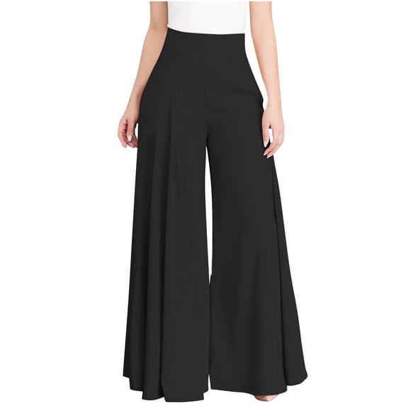 Aoochasliy Womens Pants Plus Size Solid High Waist Elegant Wide Leg Pants Trousers Flare Trousers Zipper Pants