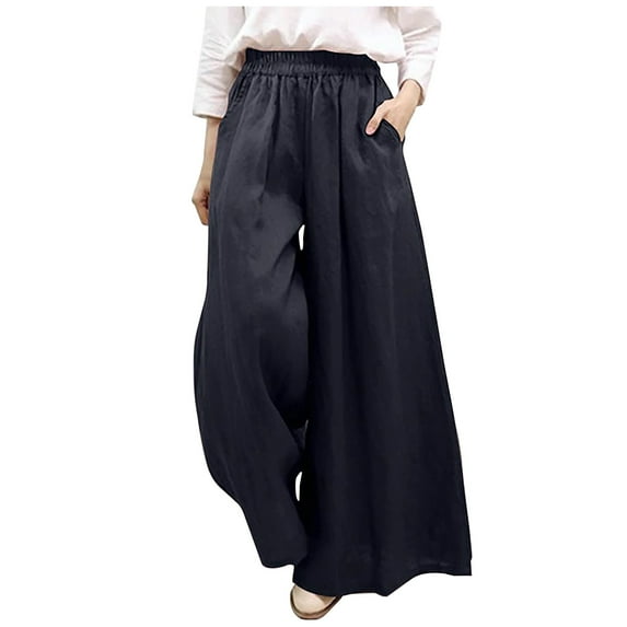 Aoochasliy Womens Pants Plus Size Womens Fashion Summer Solid Casual Pocket Elastic Waist Long Pants