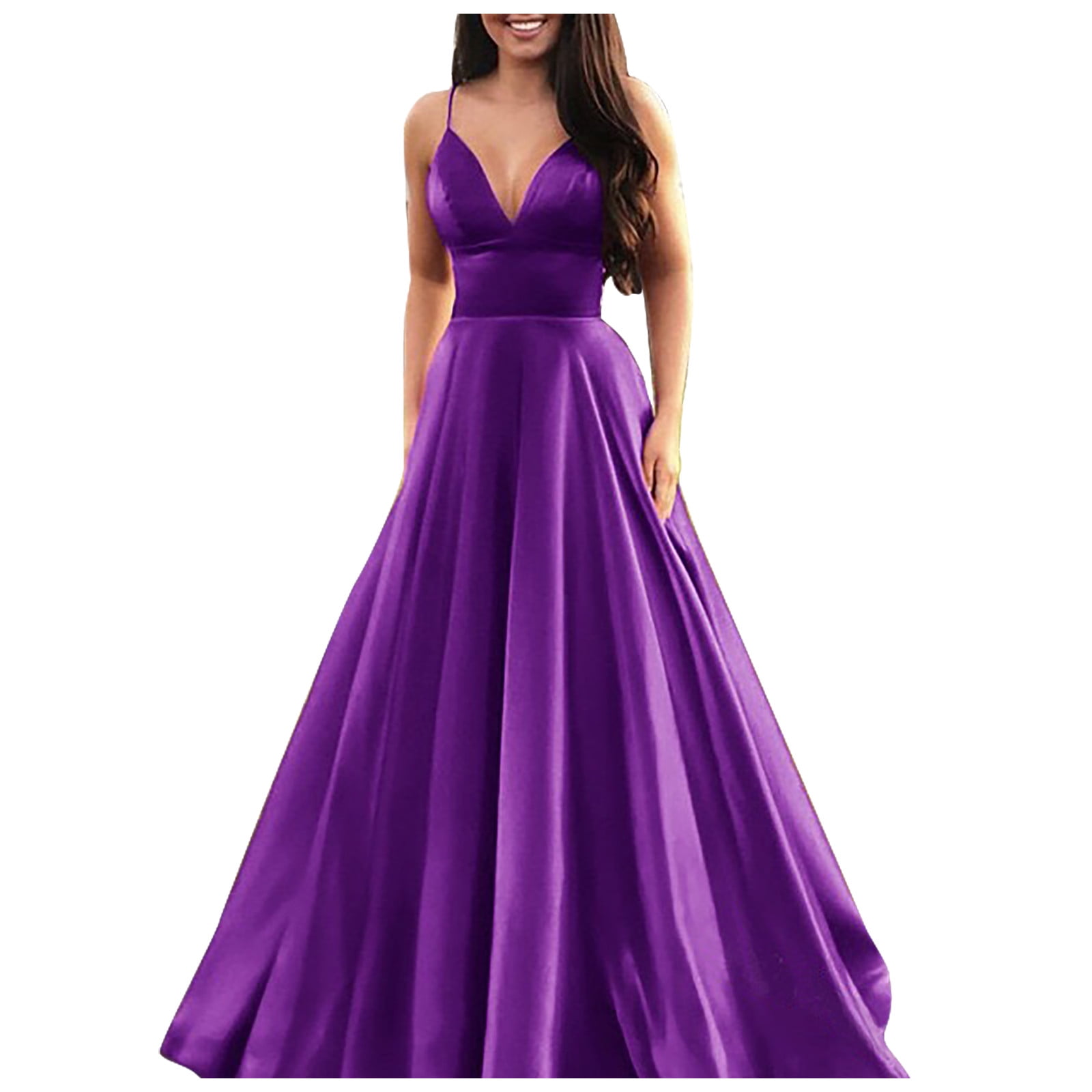 Aoochasliy Womens Prom Dress Clearance Prom Dresses V-Neck Solid Color ...