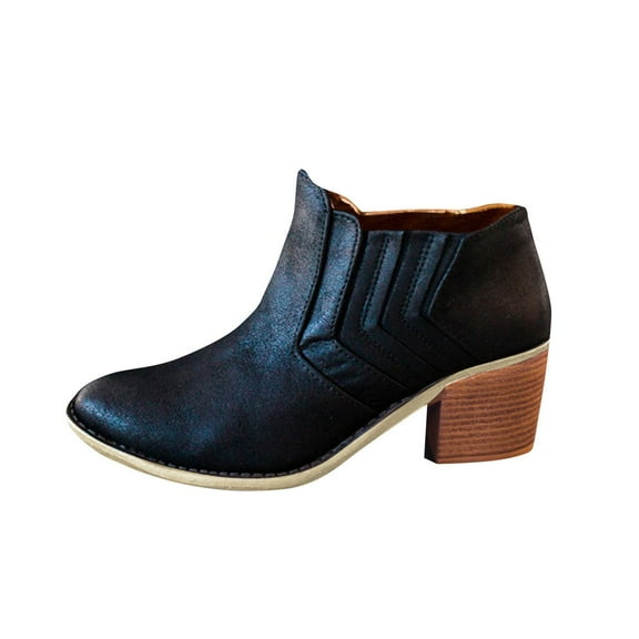 Aoochasliy Womens Shoes Ankle Boots Low Tube Solid Color Sleeve with Vintage Bare Shoes Basic Clothes