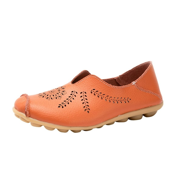 Aoochasliy Womens Shoes Flat Shoes Comfortable Leather Hollow Printed Flat Casual Loafers Single Shoes Basic Clothes