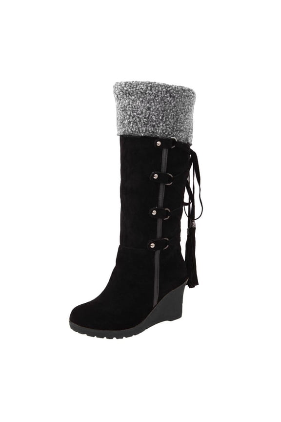 Womens Shoes High Heel Boots After Sanding with Tassels High Boots Sleeves Wedges Snow Boots Saving