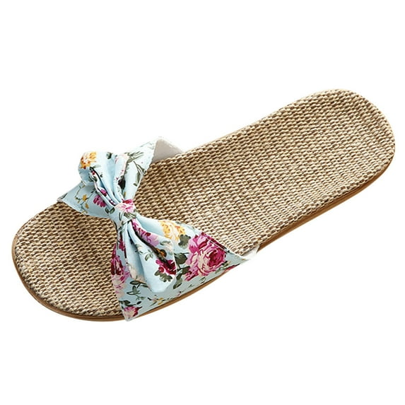 Aoochasliy Womens Shoes Slippers Female Bowknot Flax Linen Flip Flops Beach Shoes Sandals Slipper Saving Clearance