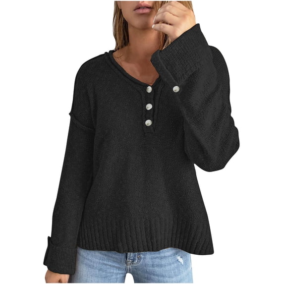 Aoochasliy Womens Sweaters Clothes Pullover Cardigan Soild Long Sleeve Button Knit V-neck Coat