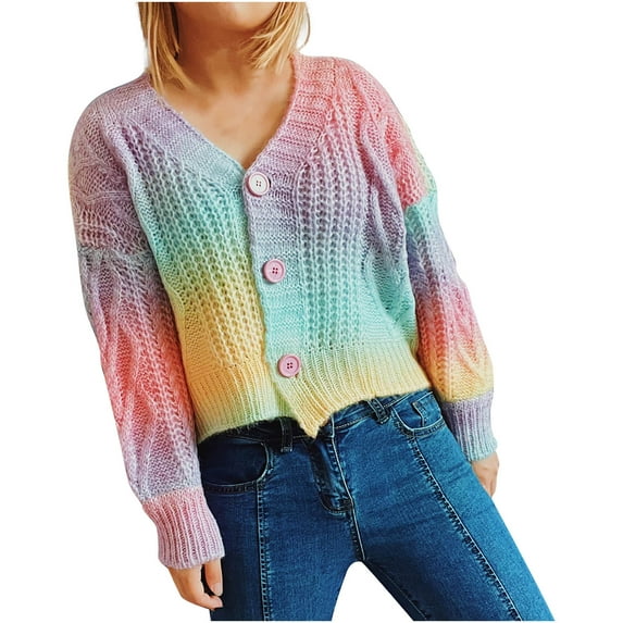 Aoochasliy Womens Sweaters Clothes Pullover Cardigan V-Neck Long Sleeve Autumn Cardigan Blouse Button Pullver Tops