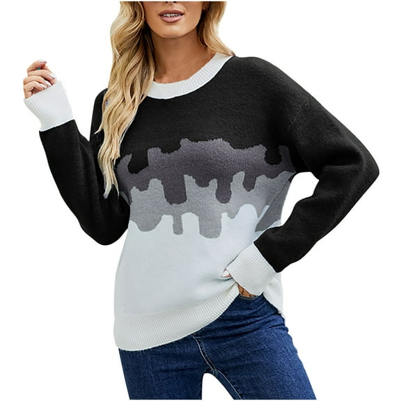 Aoochasliy Womens Sweaters Clothes Pullover Knitwear Cardigan Gradient Crewneck Tops