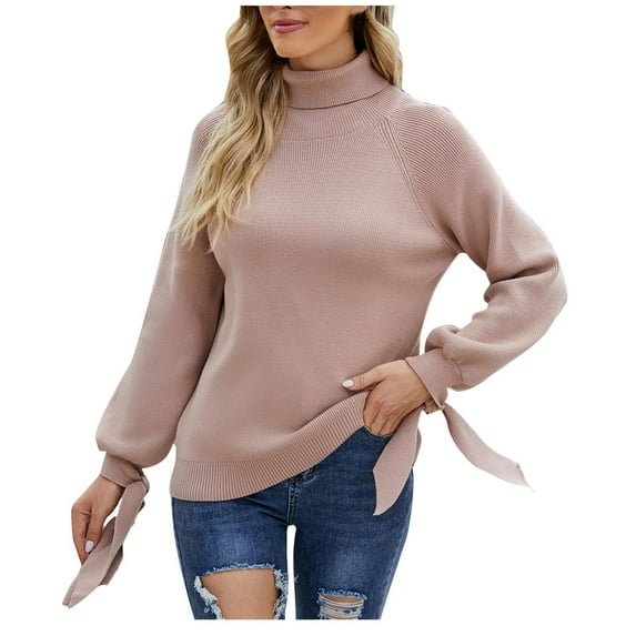 Aoochasliy Womens Sweaters Clearance Pullover Long Sleeves Turtleneck Solid Color Tops Blouse Knitted