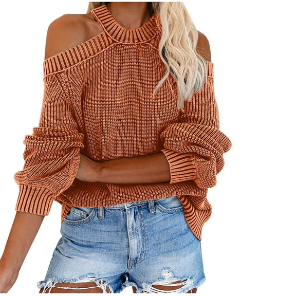 Aoochasliy Womens Sweaters Clothes Pullover off-the-shoulder Raglan Long-sleeved