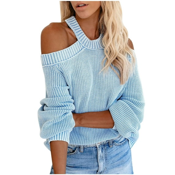 Aoochasliy Womens Sweaters Clearance Pullover off-the-shoulder Raglan Long-sleeved