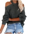 thumbnail image 1 of Aoochasliy Womens Sweaters Clearance Pullover off-the-shoulder Raglan Long-sleeved, 1 of 7
