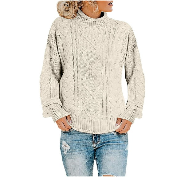 Aoochasliy Womens Sweaters Clothes Pullover Cardigan Soild Long Sleeve Thick Knit Turtleneck Coat