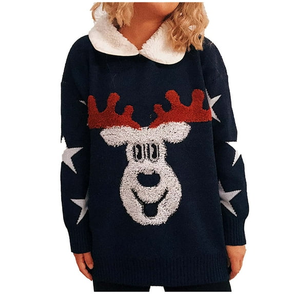 Aoochasliy Womens Sweaters Clothes Pullover Christmas Tree Thickened Cardigan Printing Long Sleeve Round Neck Top