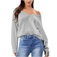 thumbnail image 1 of Aoochasliy Womens Sweaters Clothes Pullover Elastic Solid Color Strap V-neck Tops, 1 of 8