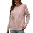 thumbnail image 1 of Aoochasliy Womens Sweaters Clothes Pullover Long Sleeves Tassel Crew Neck Solid Color Tops Blouse Knitted, 1 of 5