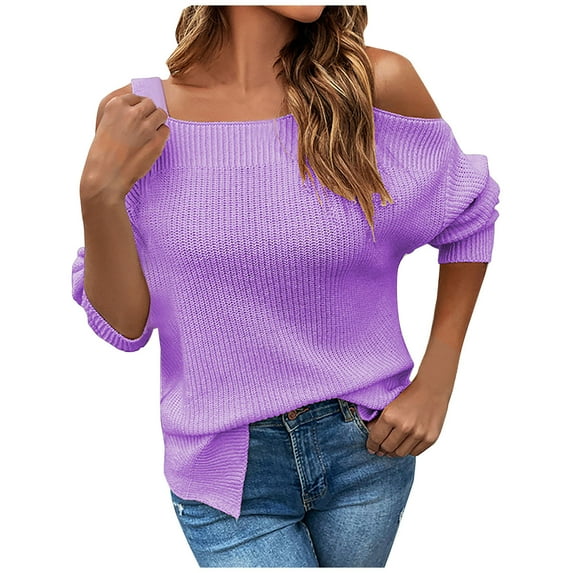 Aoochasliy Womens Sweaters Pullover Clearance Casual Trendy Solid Color Pullover Square-Neck