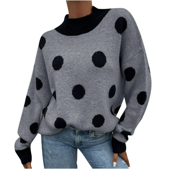 Aoochasliy Womens Sweaters Pullover Clothes O-Neck Knitted Sweater Polka Dot Pullover Trendy Knitted Sweater Tops Blouse
