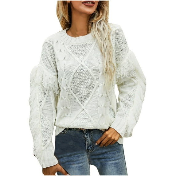 Aoochasliy Womens Sweaters Pullover Clothes O-Neck Tassel Large Size Trendy Knitted Sweater Pullover Blouse