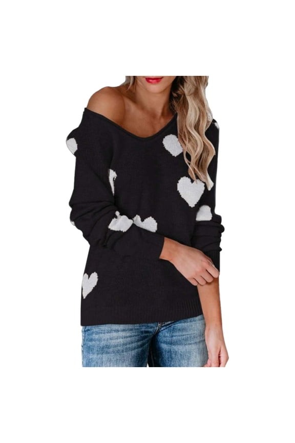 Womens Sweaters Pullover Clearance Oversized V Neck Love Printing Casual Loose Knit Tops
