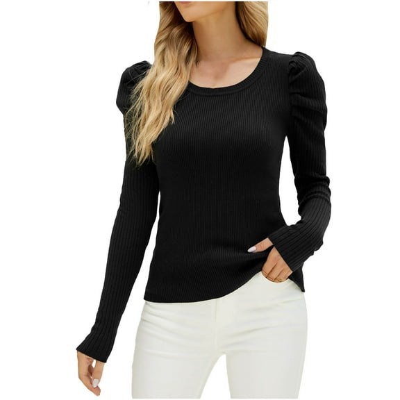 Aoochasliy Womens Sweaters Pullover Clothes Trendy Pleated Panel Round Neck Knit Sweater TopsBlouse
