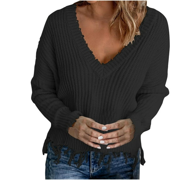 Aoochasliy Womens Sweaters Pullover Clearance Trendy Solid Color V-Neck Ruched Pullover Blouse Tops