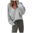 thumbnail image 1 of Aoochasliy Womens Sweaters Pullover Clearance Trendy V-neck Loose Pullover Solid Color Tops, 1 of 3