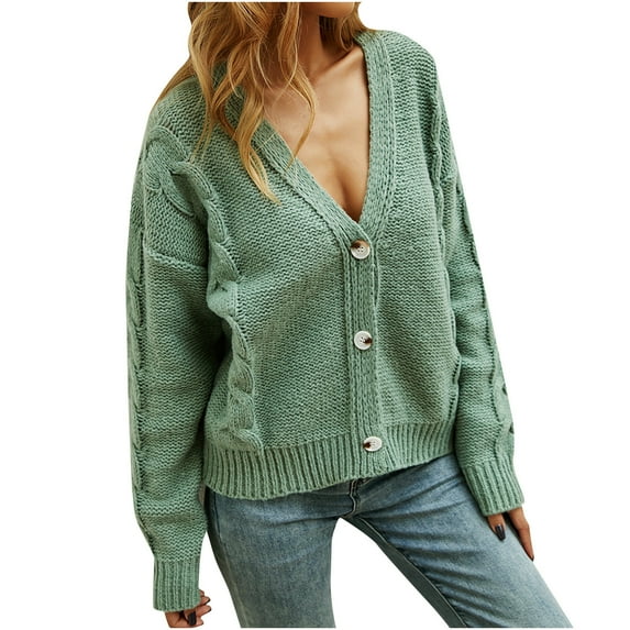 Aoochasliy Womens Sweaters Pullover Clearance V-Neck Solid Color Button Knitted Sweater Cardigan