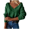 thumbnail image 1 of Aoochasliy Womens Sweaters Pullover Clearance V-neck Loose Pullover Solid Color Sweater Tops, 1 of 9