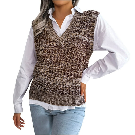 Aoochasliy Womens Sweaters Pullover Clothes V-neck Multicolor Knitted Sweater Casual Trendy Sleeveless Vest Jacket Coat Tops
