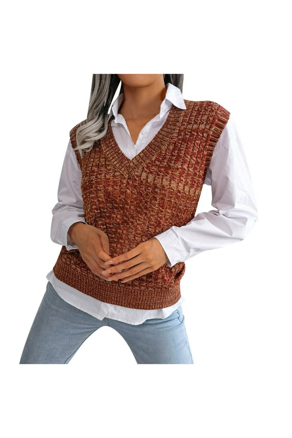Womens Sweaters Pullover Clearance V-neck Multicolor Knitted Sweater Casual Trendy Sleeveless Vest Jacket Coat Tops