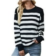 thumbnail image 1 of Aoochasliy Womens Sweaters Pullover Clothes O-Neck Knitted Sweater Contrast Striped Pullover Trendy Casual Tops, 1 of 6