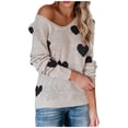 thumbnail image 1 of Aoochasliy Womens Sweaters Pullover Clothes Oversized V Neck Love Printing Casual Loose Knit Tops, 1 of 6