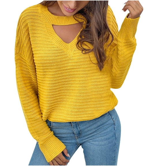 Aoochasliy Womens Sweaters Pullover Clothes Trendy Casual O-Neck Solid Knitted Sweater Tops