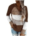 thumbnail image 1 of Aoochasliy Womens Sweaters Pullover Clothes Trendy Casual Patchwork V-Neck Hooded Blouse Tops, 1 of 4