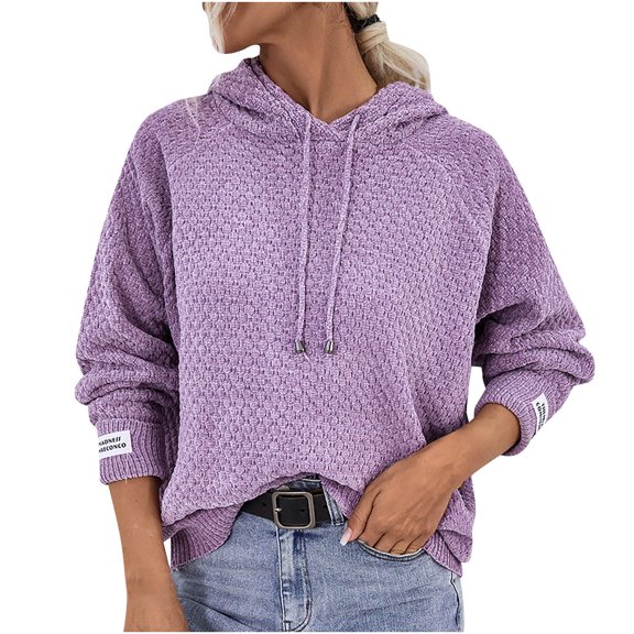 Aoochasliy Womens Sweaters Pullover Clothes Trendy Solid Color Hooded Pullover Casual Tops Women