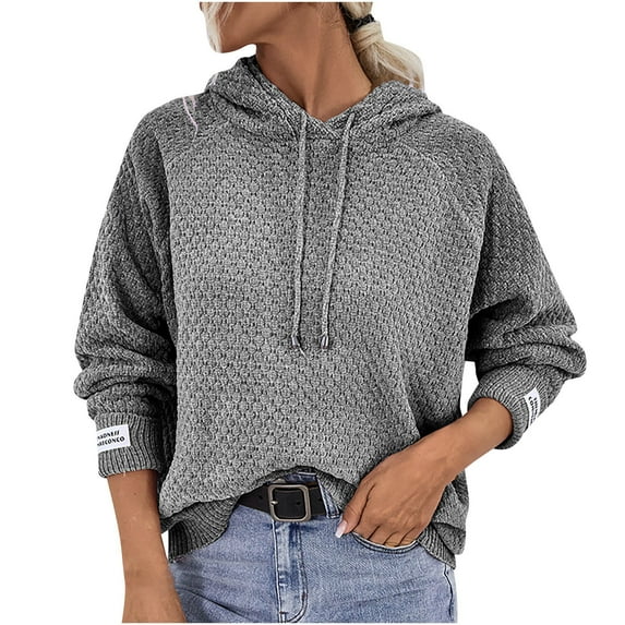 Aoochasliy Womens Sweaters Pullover Clothes Trendy Solid Color Hooded Pullover Casual Tops Women