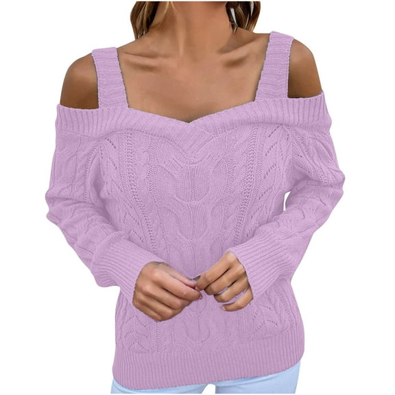 Aoochasliy Womens Sweaters Pullover Clothes Trendy Solid Color Pullover Square-Neck Sweater