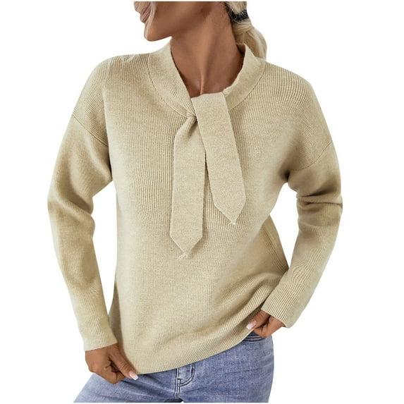 Aoochasliy Womens Sweaters Pullover Clothing Soild Scarf Collar Autumn Winter Trendy