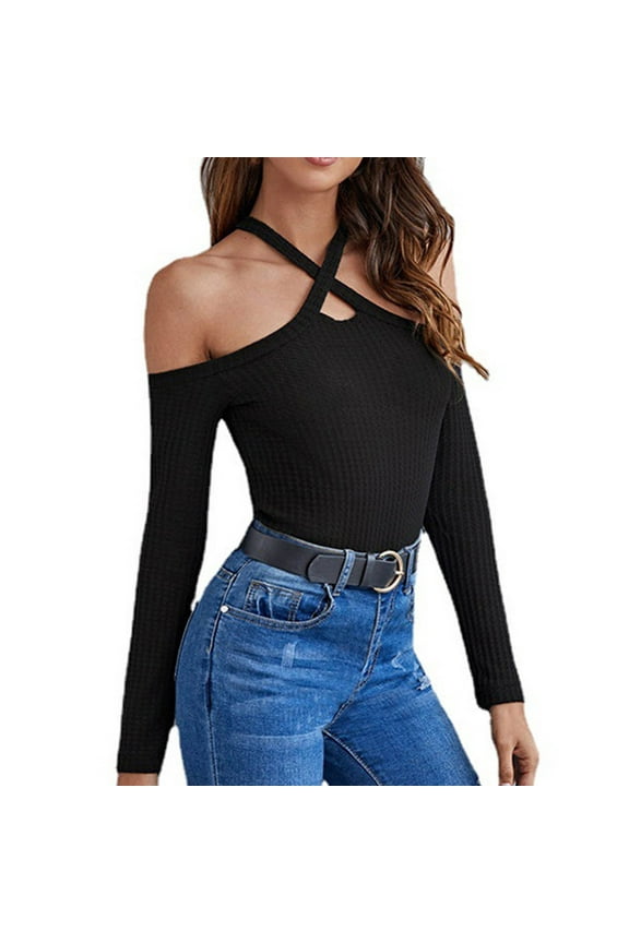 Womens Sweaters Pullover One-neck off-shoulder Cross Halter Bottoming Shirt Sweater Autumn Winter Tight Knit Sweater Tops