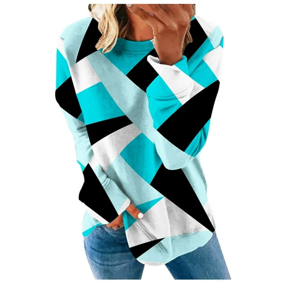 Aoochasliy Womens Tops Long Sleeve Shirts Spring Fall Round Neck Casual Print Sweatshirt Tops Blouse