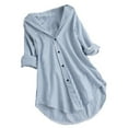 thumbnail image 1 of Aoochasliy Womens Tops Plus Size Short Sleeve Stripe Long Sleeve Turn-down Collar Button Loose Top Shirts Blouse, 1 of 3