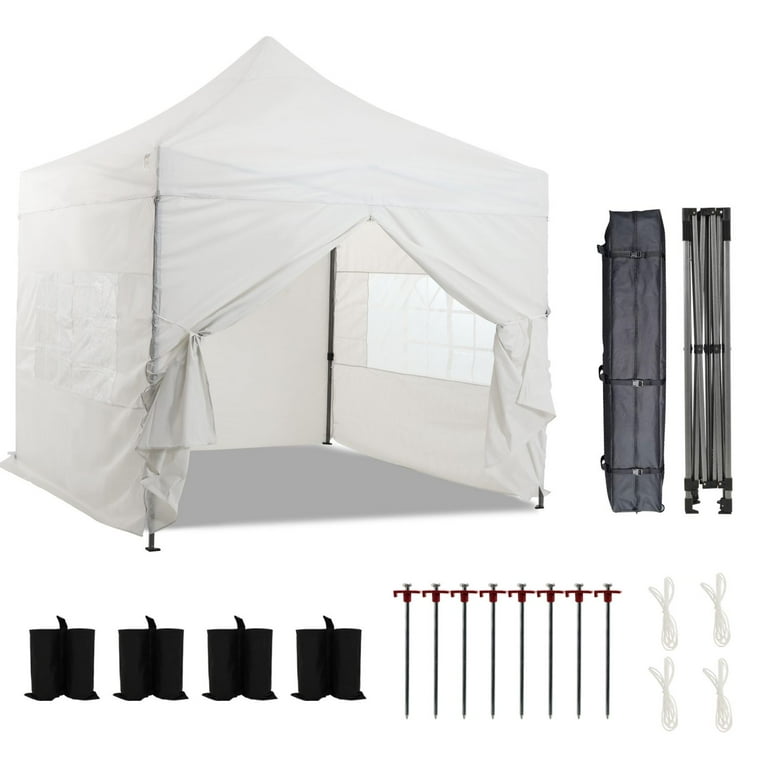 Aoodor 10 x 10 FT. Commercial Instant Pop Up Canopy Tent with Church Windows Sidewalls, 3 Adjustable Heights, with Wheeled Bag Aoodor 10 x 10 FT. Commercial Instant Pop Up Canopy Tent with Church Windows Sidewalls, 3 Adjustable Heights, with Wheeled Bag