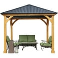 thumbnail image 1 of Aoodor 10 x 10 ft. Outdoor Solid Wooden Frame Gazebo with Galvanized Metal Hardtop Roof,  for Patio Backyard Deck and Lawns - Black Canopy, 1 of 6