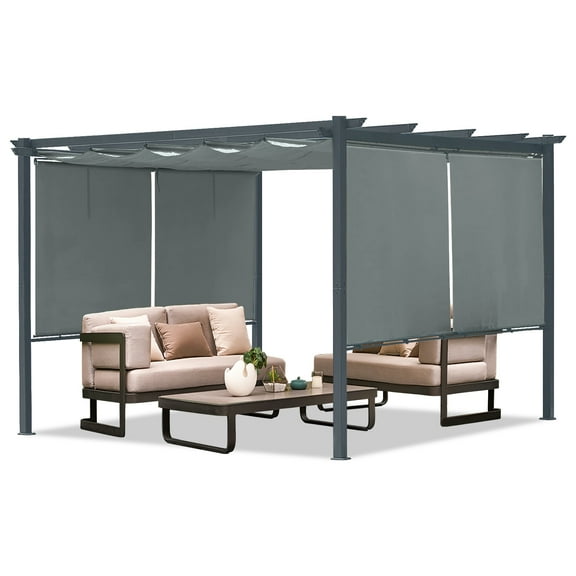 Aoodor 10 x 12 ft. Outdoor Pergola with Retractable Canopy, Aluminum Frame, 2 Pieces Sun Shade Shelter