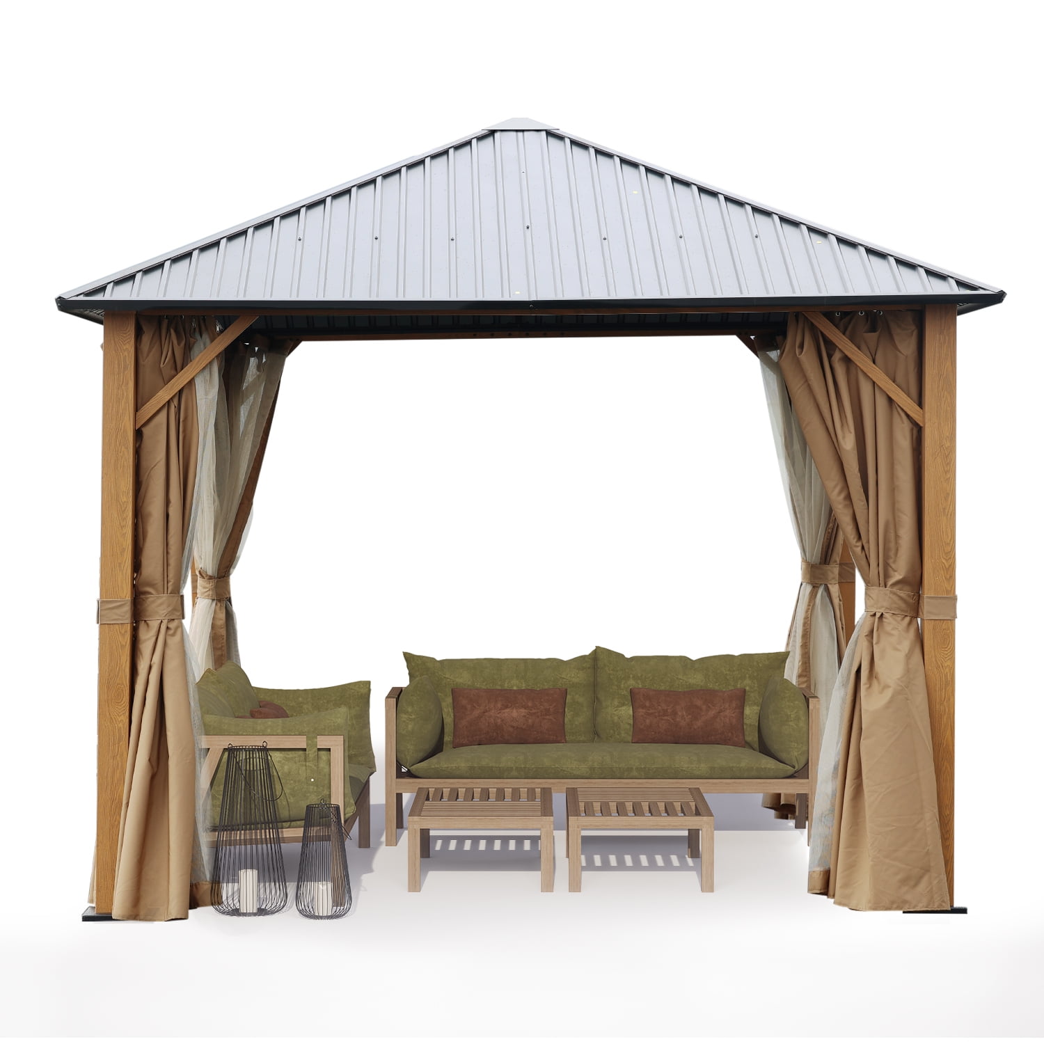 Aoodor 10 x 10 ft. Wooden Finish Coated Aluminum Frame Gazebo with
