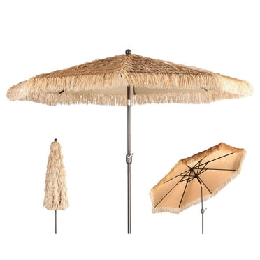 Aoodor 10FT Thatch Patio Umbrella, Tiki Style Outdoor Umbrella with Crank Lift for Poolside, Backyard, Beach - Natural Straw Look (No Base)