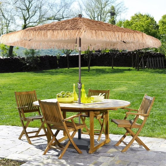 Aoodor 10FT Thatch Patio Umbrella, Tiki Style Outdoor Umbrella with Crank Lift for Poolside, Backyard, Beach - Natural Straw Look (No Base)